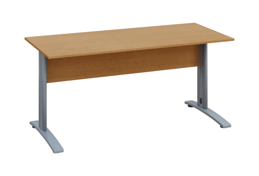 EPK 27 - 16 stůl kancelářský, kovová podnož stříbrná, deska 25 mm, široký 1600, buk Royal